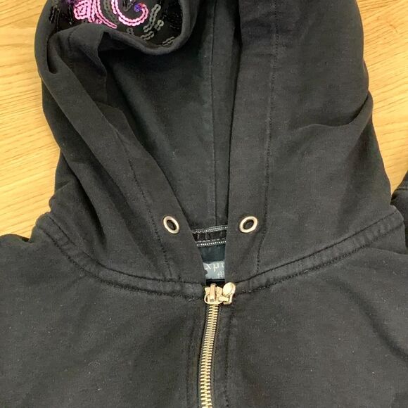 Y2K Express Track Jacket Hoodie Size M Full Zip Rhinestone Bling Trashy 00s - Picture 5 of 10